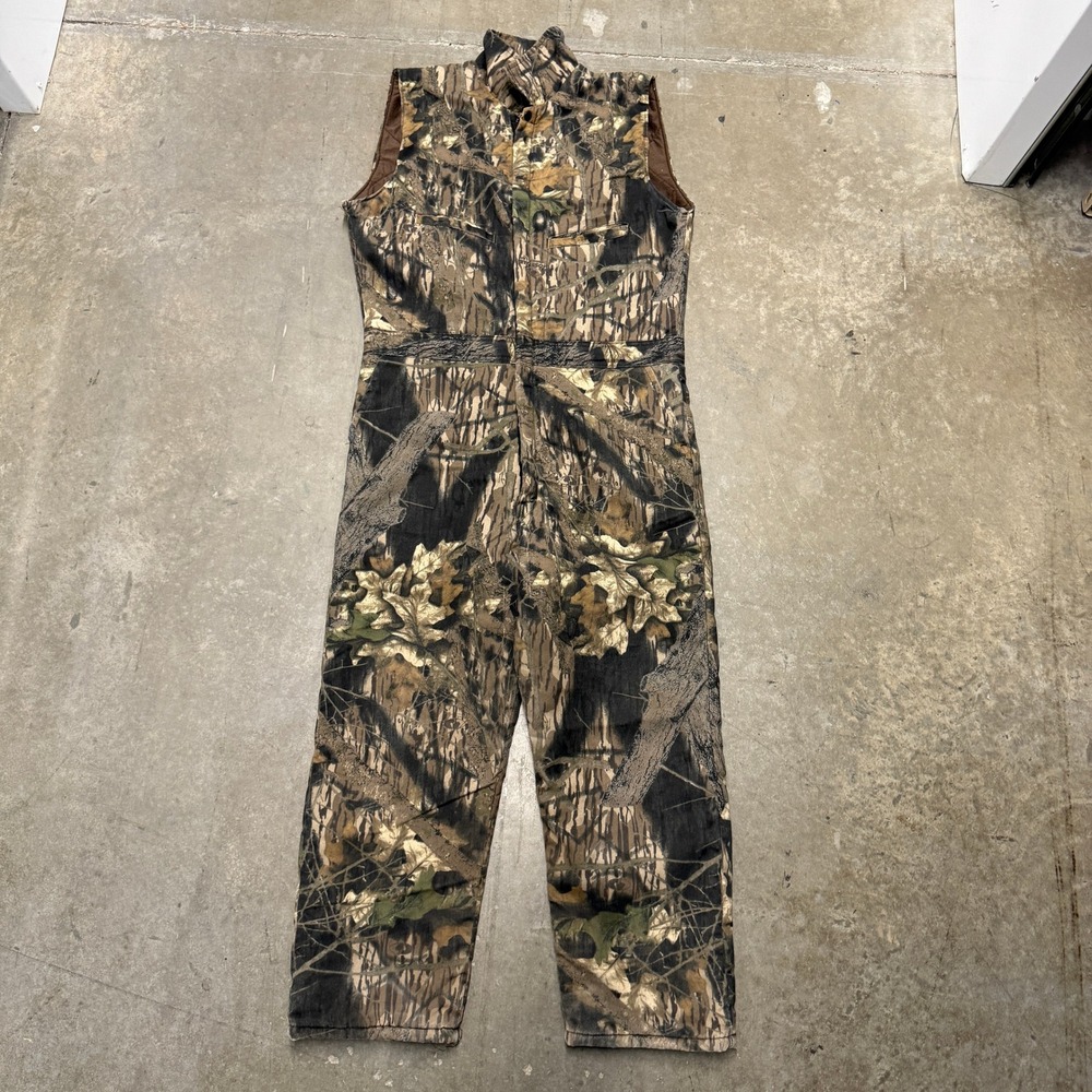 Vintage Mossy Oak Break-Up Camo Sleeveless Coveralls Mens XL Made in USA Hunting